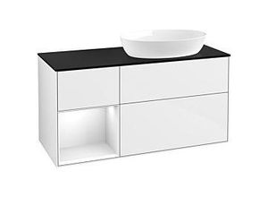 4062373230077 - Villeroy und Boch Finion Waschtischunterschrank FA42GFGF 120cm Abdeckplatte black matt Regale Glossy white lacquer Glossy white lacquer