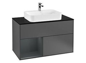 4062373320372 - Villeroy und Boch Finion Waschtischunterschrank G362HGGK 100cm Abdeckplatte black matt Emotion Regal links Midnight Blue Matt Lacquer Anthracite matt