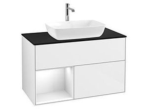 4062373381113 - Villeroy und Boch Finion Waschtischunterschrank G772GFGF 100cm Abdeckplatte black matt Emotion Regale Glossy white lacquer Glossy white lacquer