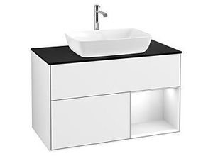 4062373387412 - Villeroy und Boch Finion Waschtischunterschrank G782GFGF 100cm Abdeckplatte black matt Emotion Regale Glossy white lacquer Glossy white lacquer