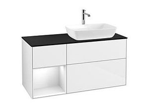 4062373400012 - Villeroy und Boch Finion Waschtischunterschrank G802GFGF 120cm Abdeckplatte black matt Emotion Regale Glossy white lacquer Glossy white lacquer