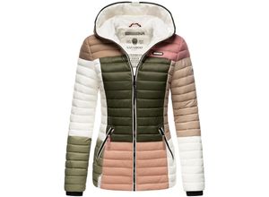 4062649015810 - NAVAHOO Damen Stylische Steppjacke Colorblocking Übergangsjacke mit Kapuze Multikulti