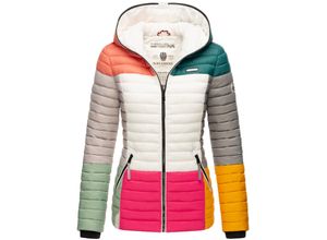 4062649015926 - NAVAHOO Damen Stylische Steppjacke Colorblocking Übergangsjacke mit Kapuze Multikulti