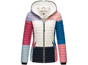 4062649015988 - NAVAHOO Damen Stylische Steppjacke Colorblocking Übergangsjacke mit Kapuze Multikulti