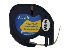 4062692572063 - Schriftband-Kassette Plastik kompatibel mit Dymo LetraTag LT-100H 2000 LT-100T Etiketten-Drucker 12mm Schwarz auf Gelb Kunststoff - Vhbw