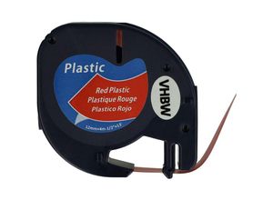4062692572070 - Schriftband-Kassette Plastik kompatibel mit Dymo LetraTag LT-100H 2000  LT-100T Etiketten-Drucker 12mm Schwarz auf Rot Kunststoff - Vhbw