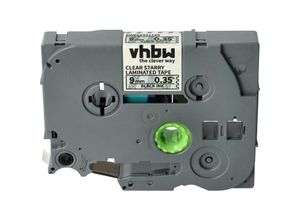 4062692604283 - vhbw Schriftband-Kassette kompatibel mit Brother PT 1000 1200P 1200 1090 1080 1010 Etiketten-Drucker 9mm Schwarz auf Transparent (Glitter)