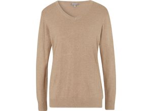 4062703802851 - GALERIA essentials Pullover Esra Rippbündchen V-Ausschnitt für Damen beige M