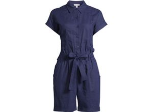 4062741780173 - MANGUUN Jumpsuit Leinenanteil Blusenkragen für Damen blau 36