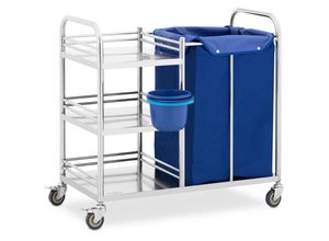 4062859070838 - Steinberg Systems - Etagen-Wagen Wäschewagen mit Rollen Edelstahl 3 Ablagen + Wäschesack 50 kg - Blau