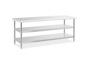 4062859093813 - Royal Catering - Edelstahltisch Arbeitstisch Küche 200 x 70 x 5 cm 2 Ablagen verstellbare Füße