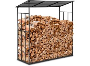 4062859201041 - - Kaminholzregal Brennholzregal Feuerholz-Unterstand mit Dach 350 kg Stahl schwarz