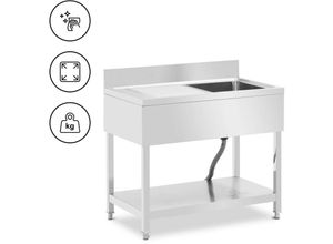 4062859232137 - Royal Catering - Spültisch 1 Becken zu 400 x 400 x 250 mm Ablage Edelstahl-Spültisch Gastro