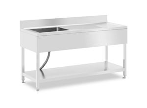 4062859232144 - Royal Catering - Spültisch 1 Becken zu 500 x 400 x 250 mm extra Ablage Edelstahl-Spültisch Gastro - Silbern