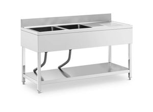 4062859232168 - Royal Catering - Spültisch 2 Becken zu je 400 x 400 x 250 mm Ablage Edelstahl-Spültisch Gastro