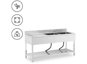 4062859232175 - Royal Catering - Spültisch 2 Becken zu je 500 x 400 x 250 mm Ablage Edelstahl-Spültisch Gastro