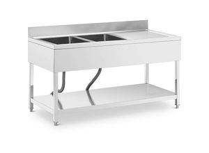 4062859232212 - Royal Catering - Spültisch 2 Becken zu 400 x 500 x 250 mm Ablage Edelstahl Gastro-Spültisch