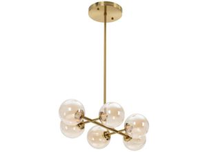 4062859244338 - Pendelleuchte 6 Glaskugeln G9 6 x 25 W Hängelampe Hängeleuchte Deckenlampe - Bernstein Golden Silbern