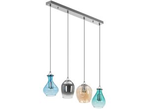 4062859244383 - - Pendelleuchte mit vier Glasschirmen E27 Pendellampe Hängelampe Deckenlampe - Bernstein Transparent Grau Silbern