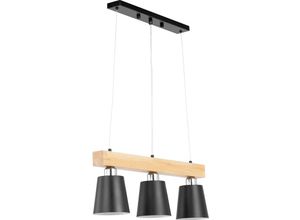 4062859244468 - - Pendelleuchte 3 Schirme Holzbalken 40 w Pendellampe Hängelampe Deckenlampe - Schwarz Holz-Optik