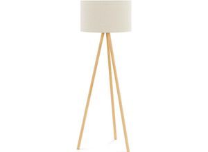 4062859244512 - - Stehlampe Stoffschirm 40 w E27 Höhe 148 cm Stehleuchte Standleuchte Holzbeine - Beige