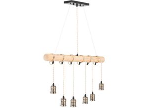 4062859244543 - - Pendelleuchte 6 Leuchten Holzstange E27 40 w Hängelampe Hängeleuchte Pendellampe - Beige Schwarz Holz