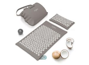 4062861072974 - MyBeo Akupressur-Set 71 x 44cm Akupressurmatte mit Kissen & Massageball zur Entspannung Stimulation und Meditation + Transporttasche Grau