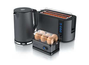 4062861804049 - Arendo 3-teiliges Frühstücksset - Wasserkocher 15l 4-Scheiben Toaster 6er Eierkocher Grau