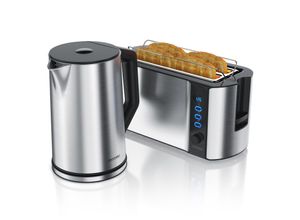 4062861804100 - Arendo 2-teiliges Frühstücksset Edelstahl Wasserkocher 2200W 4-Scheiben Langschlitz Toaster Silber