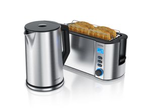 4062861804186 - Arendo Frühstücksset 2-teilig 4-Scheiben Langschlitztoaster MANHA + Edelstahl Wasserkocher 15l Silber