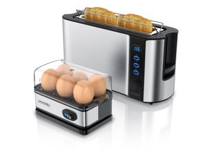 4062861804261 - Arendo Frühstücks-Set 6er Eierkocher + 2-Scheiben Langschlitz Toaster FRUKOST Silber