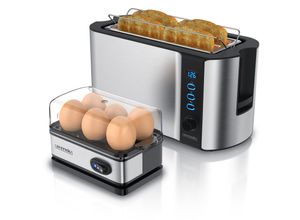 4062861804285 - Arendo Frühstücksset Langschlitz Toaster 4 Scheiben Eierkocher für 6 Eier Silber