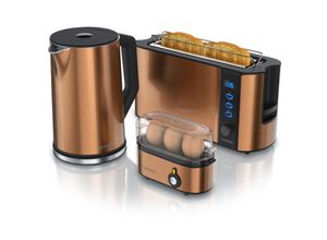 4062861804308 - Arendo Frühstücksset Wasserkocher 15l 2-Scheiben Toaster Langschlitz 3er Eierkocher Kupfer