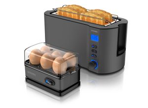 4062861804315 - Arendo Frühstücks-Set 6er Eierkocher SIXCOOK Langschlitztoaster 4-Scheiben Grau