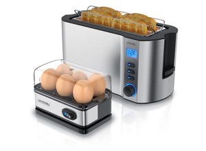 4062861804322 - Arendo 2-teiliges Frühstücksset Langschlitz 4-Scheiben Toaster MANHA 6er Eierkocher Silber