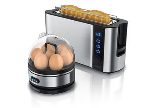 4062861804339 - Arendo 2-teiliges Frühstücksset 1000W Langschlitz Toaster für 2 Scheiben Eierkocher SEVENCOOK Silber