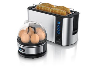 4062861804346 - Arendo 2-teiliges Frühstücksset 7er Eierkocher & Langschlitz Toaster für 4 Scheiben Silber