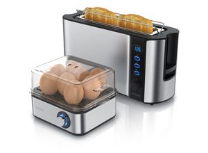 4062861804360 - Arendo 2-teiliges Frühstücksset 2-Scheiben Langschlitztoaster FRUKOST 8er Eierkocher Silber