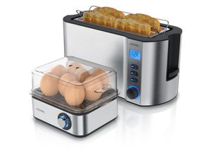 4062861804414 - Arendo Frühstücksset 2-teilig 4-Scheiben Langschlitztoaster 8er Eierkocher Silber