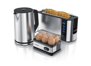 4062861804438 - Arendo Frühstücksset 3-teilig 2-Scheiben Toaster 6er Eierkocher Wasserkocher 15L Silber