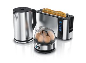 4062861804445 - Arendo Frühstücks-Set 15L Wasserkocher 2-Scheiben Langschlitz Toaster 7er Eierkocher Silber