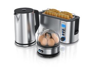 4062861804469 - Arendo Frühstücksset Wasserkocher 15l 4-Scheiben Langschlitztoaster 7er Eierkocher SEVENCOOK Silber