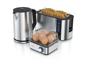 4062861804490 - Arendo 3-teiliges Frühstücksset Wasserkocher 15L Langschlitz Toaster 4-Scheiben  8er Eierkocher Silber