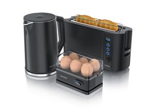 4062861806814 - Arendo Frühstücks-Set Wasserkocher 15l 2-Scheiben Toaster 6er Eierkocher Schwarz