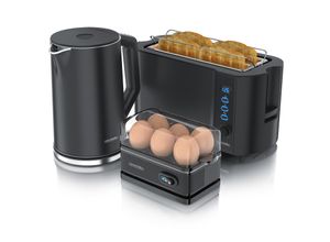 4062861806876 - Arendo Frühstücks-Set Wasserkocher 15l 4-Scheiben Toaster 6er Eierkocher Schwarz