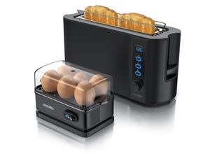 4062861806890 - Arendo - SET Toaster FRUKOST mit Eierkocher SIXCOOK Edelstahl Schwarz Toaster 2 Scheiben LED-Display 6 Bräunungsgrade Brötchenhalter - Eierkocher