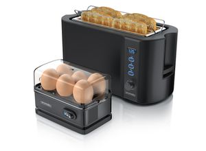 4062861806906 - Arendo - Set Toaster FRUKOST mit Eierkocher SIXCOOK Edelstahl Schwarz Toaster 4 Scheiben LED-Display 6 Bräunungsgrade Brötchenhalter - Eierkocher