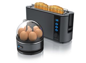 4062861806937 - Arendo - SET Toaster FRUKOST mit Eierkocher SEVENCOOK Edelstahl Grau Toaster 2 Scheiben LED-Display 6 Bräunungsgrade Brötchenhalter - Eierkocher