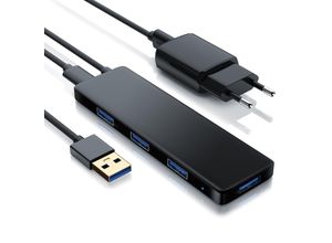 4062861808573 - Primewire USB 32 Hub mit Netzteil Ultra Slim 4-Port Verteiler Datenhub für PC PS4 Notebook Netbook Laptop Ultrabook Tablet-PC MacBook Bus-Powered