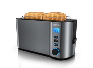 4062861808887 - Arendo Langschlitztoaster 4 Scheiben Edelstahl Toaster mit Restzeitanzeige 1500W Doppelwandgehäuse Brötchenaufsatz 6 Bräunungsgrade